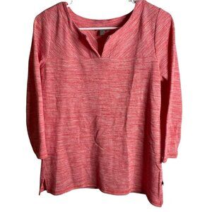 T by Talbots Shirt Womens XS Split Neck Knit Top Pink Pullover 3/4 Sleeve